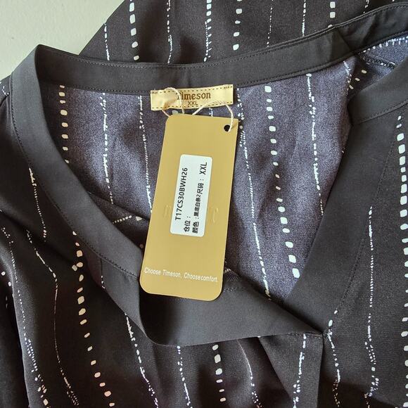 Timeson Blouse Women's XXL Black White Geo Stripe Roll Tab Sleeves NWT - Picture 6 of 16